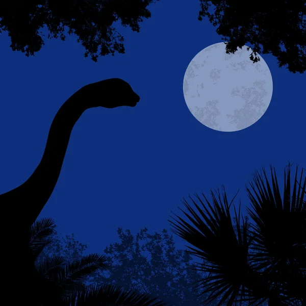 Dinosaurier-Silhouette auf wunderschönem Wald — Stockvektor