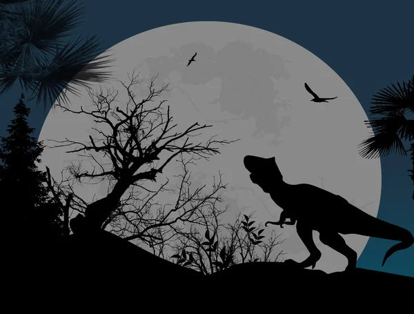 Silhouettes de dinosaures dans un beau paysage — Image vectorielle