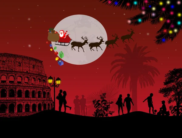 Mensen bij nacht in Rome met santa claus — Stockvector