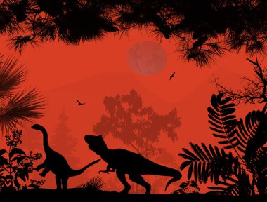 dinozorlar siluetleri güzel manzara
