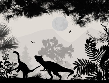 dinozorlar siluetleri güzel manzara