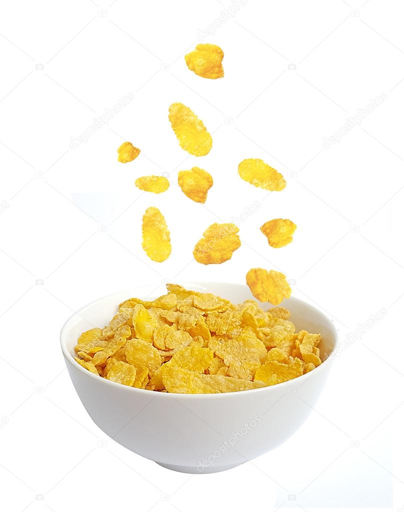 Corn flakes falling in to bowl