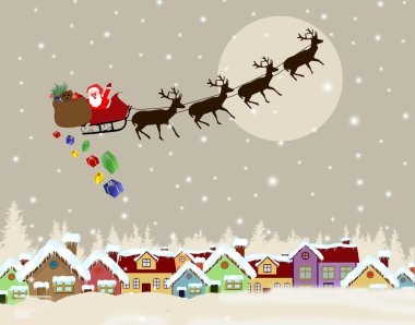 Noel Baba Noel hediyeleri teslim kızak üzerinde