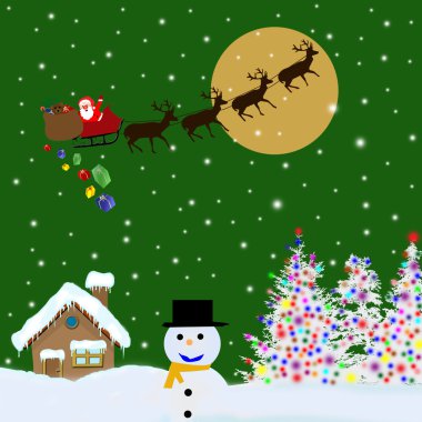 Noel Baba Noel hediyeleri teslim kızak üzerinde