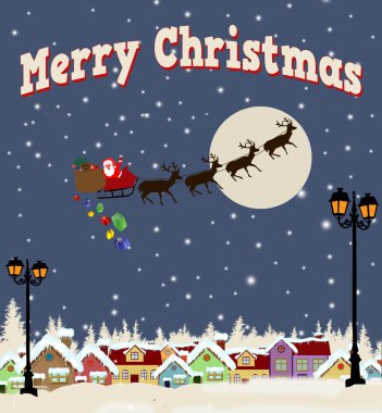 Noel Baba Noel hediyeleri teslim kızak üzerinde