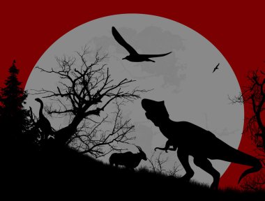 Dinozor siluetleri güzel manzara