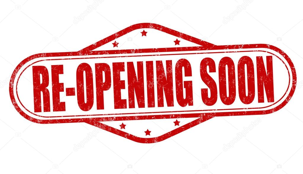 Re-opening soon grunge rubber stamp on white background, vector illustration