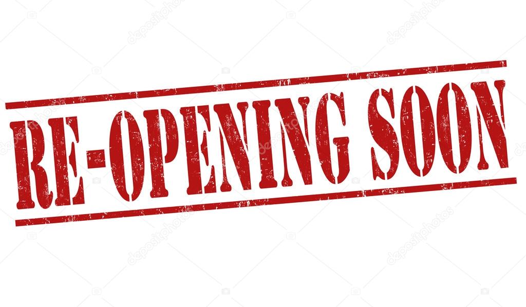 Re-opening soon grunge rubber stamp on white background, vector illustration