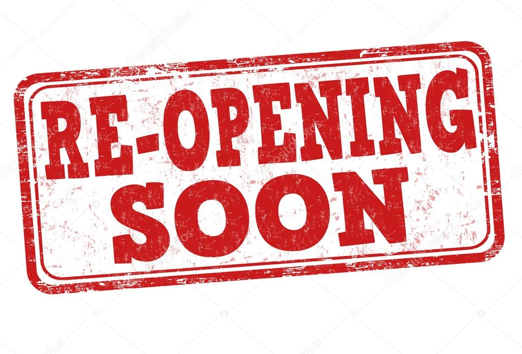 Re-opening soon grunge rubber stamp on white background, vector illustration