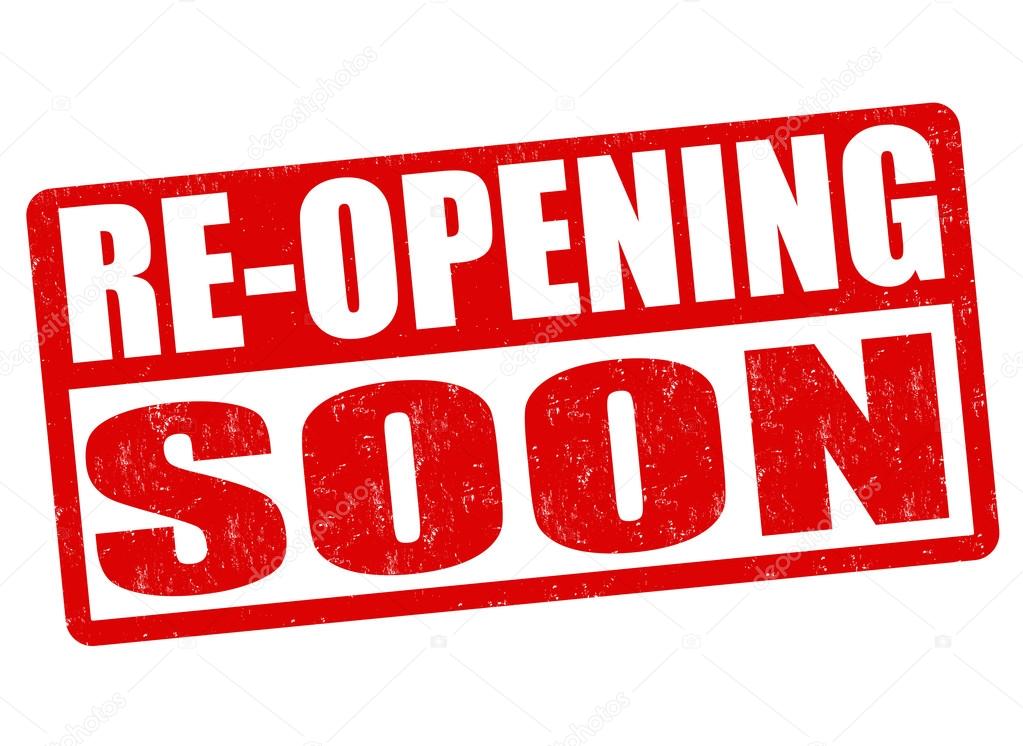 Re-opening soon grunge rubber stamp on white background, vector illustration