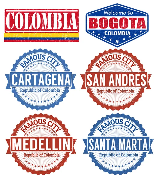 Colombia steden stempels — Stockvector