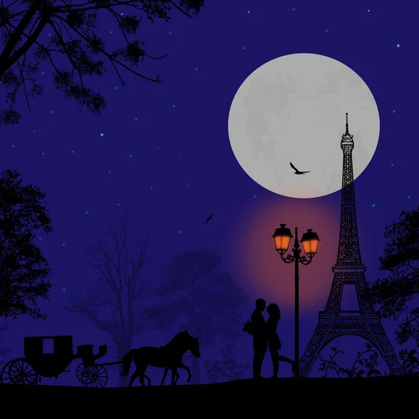 Перевозки и любовники ночью в Париже — стоковый вектор