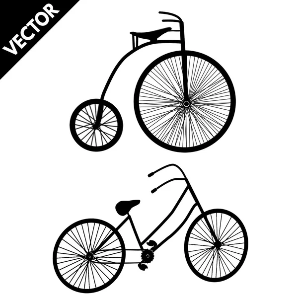 Silhouette of an old bicycles — Stock Vector