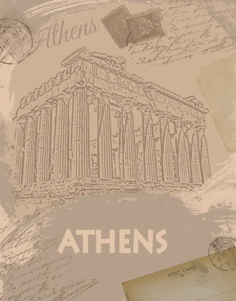 Cartel retro del partenón de Atenas — Vector de stock