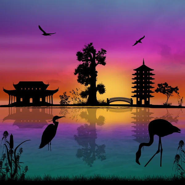 Beau paysage asiatique — Image vectorielle