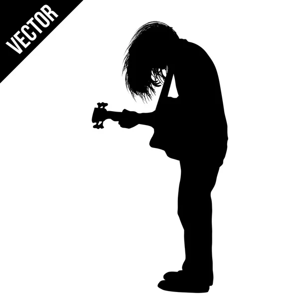 Gitarist silhouet op wit — Stockvector