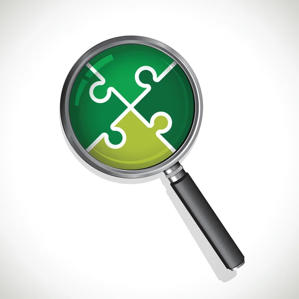 Magnifying glass jigsaw green — Stock Vector