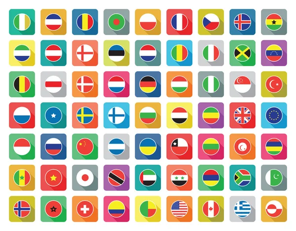 Grand ensemble d'icônes colorées drapeau du monde plat — Image vectorielle