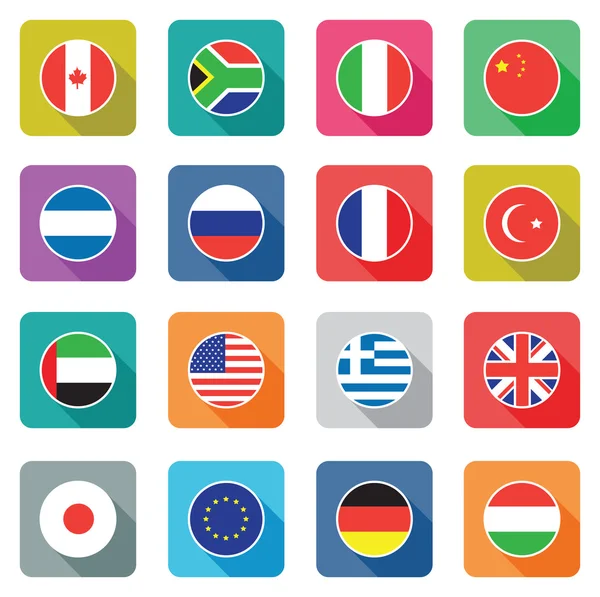 Set of colourful flat world flag icons — Stock Vector