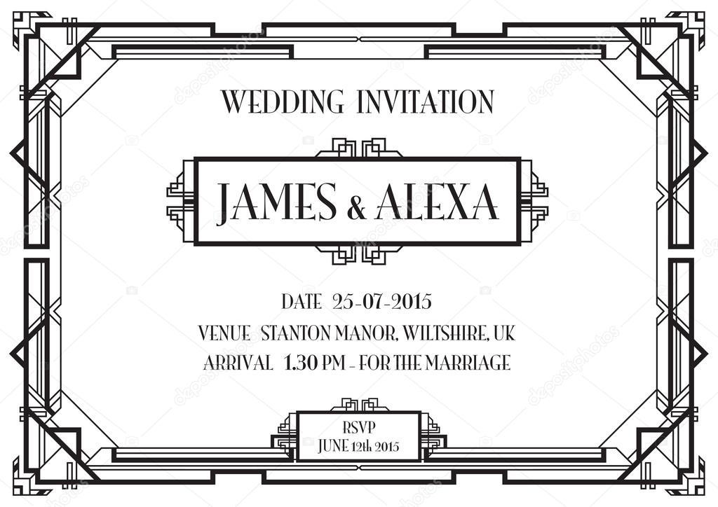 An art deco style invitation card