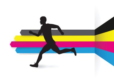 CMYK çizgi ok arka planda çalışan bir adamla
