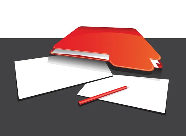 Kağıt ve kalem ile kırmızı klasör — Stok Vektör