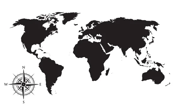 Mapa do mundo e fundo da bússola — Vetor de Stock