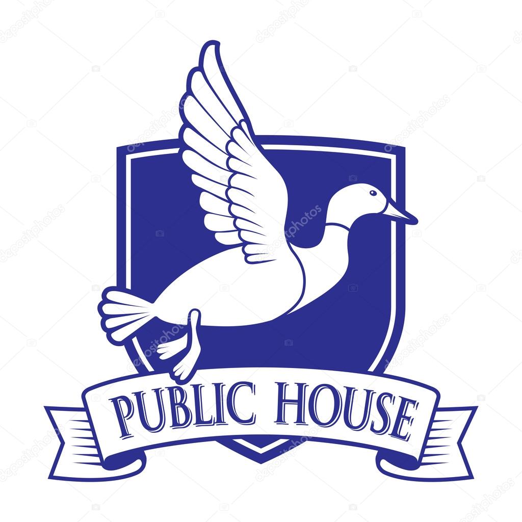 Flying white mallard with sign Public House