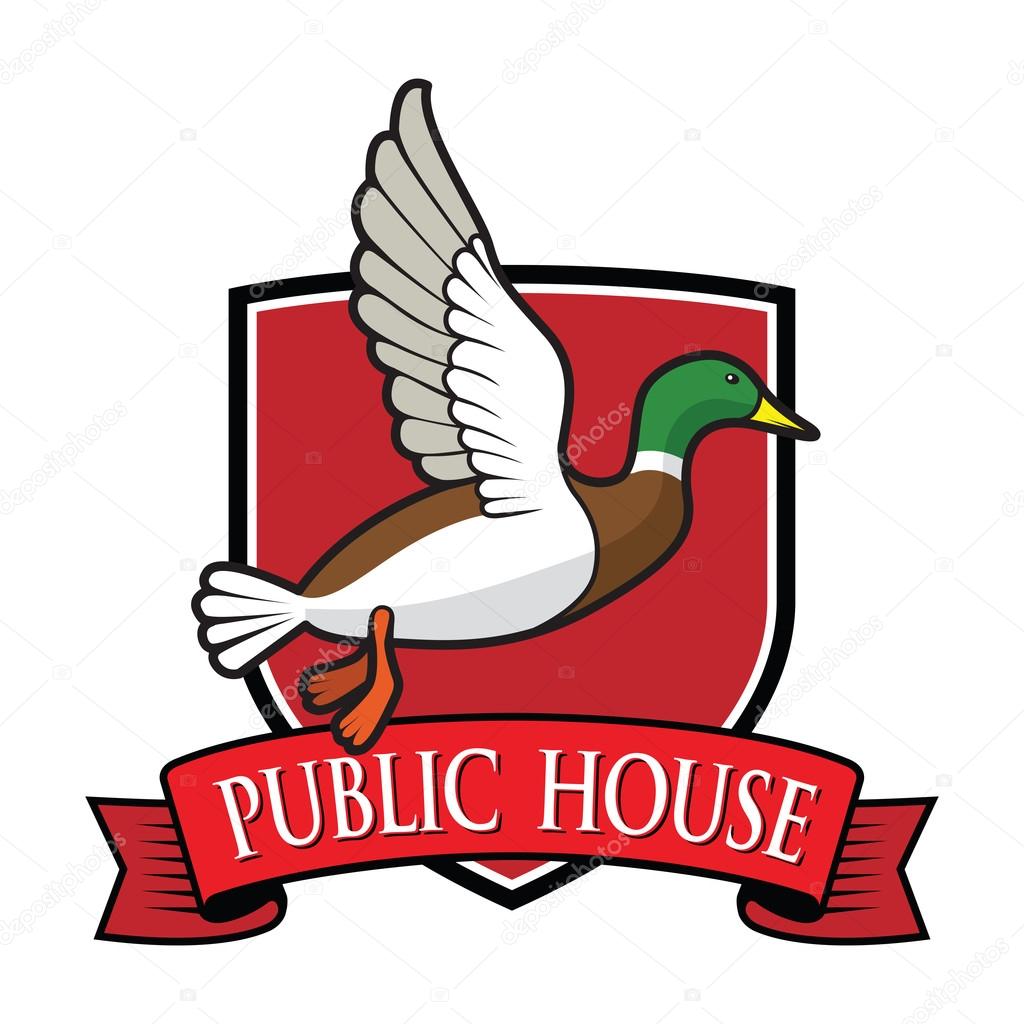 Flying colour mallard on red background with sign Public House
