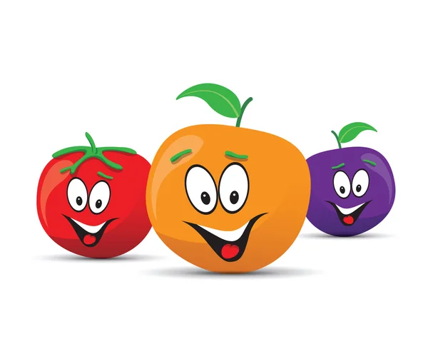 Happy orange plum and tomato faces — Stock Vector