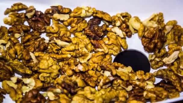 Walnuts Being Loaded Into Mincing Machine — Stock Video