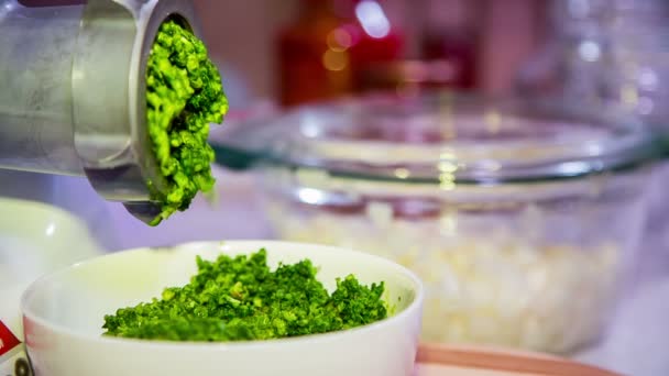 Mash of Greens Prepared By Mincing Machine — Stock Video