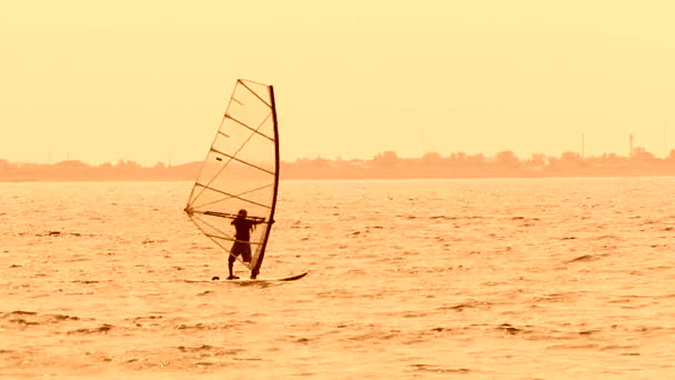 Windsurfer Slowly Sailing in the Black Sea — Stock Video