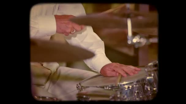 Drummer Playing His Insrument In Concert. Retro — Stock Video