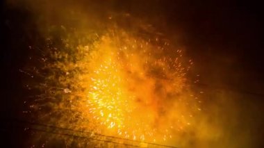 Gece gökyüzünde parlayan parlak renkli havai fişek