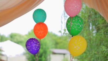 Renkli balon Arbor rüzgarda sallanan iki demetleri