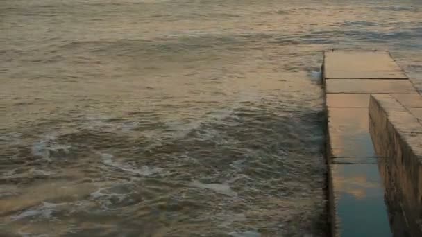 Stony Pier Washed By Sea Waves — Stock Video