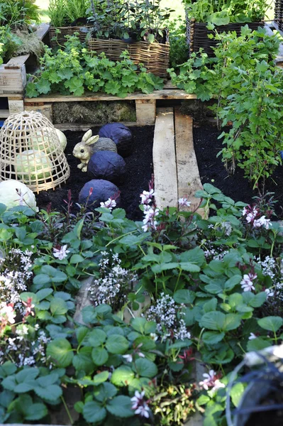 Cama de jardín con verduras y fresas — Foto de Stock