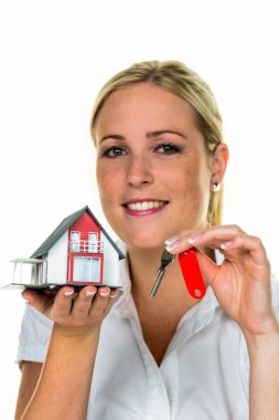 real estate agent with house and key clipart