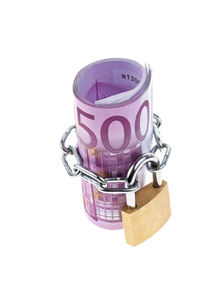 Euro bill concluded with a chain — Stock Photo, Image