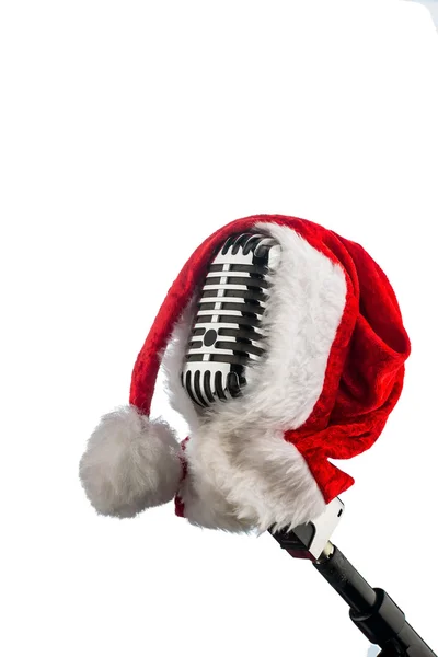Retro mikrofon z santa hat — Zdjęcie stockowe
