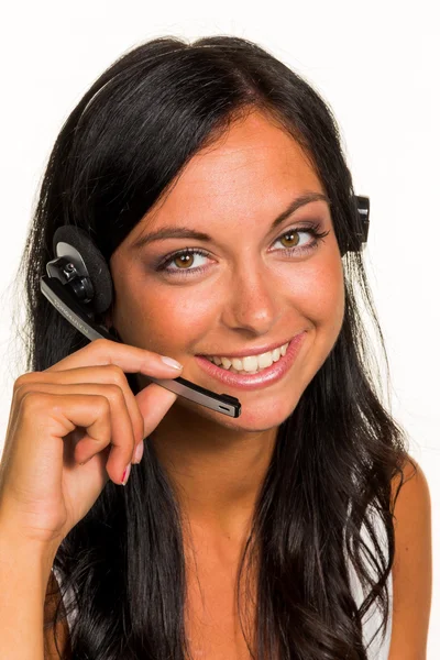 Femme avec casque — Photo