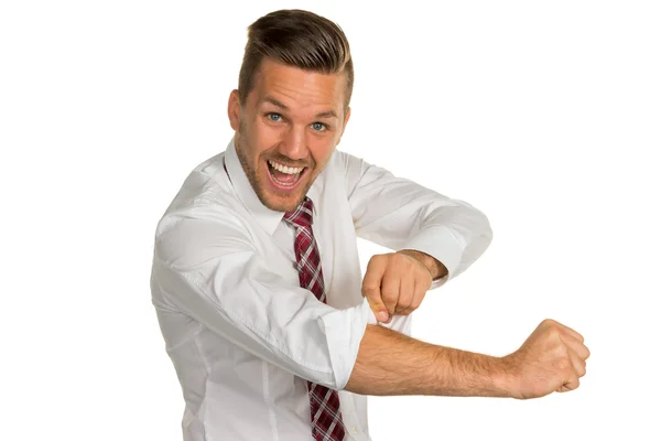Manager rolls up sleeves — Stock Photo, Image
