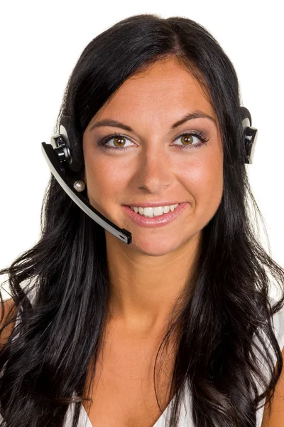 Vrouw met headset — Stockfoto