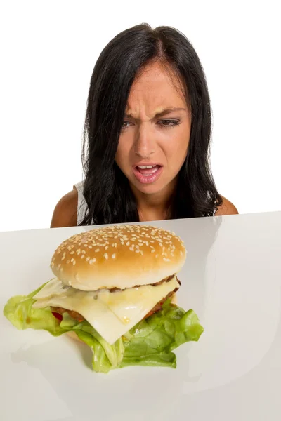 Žena s hamburger — Stock fotografie
