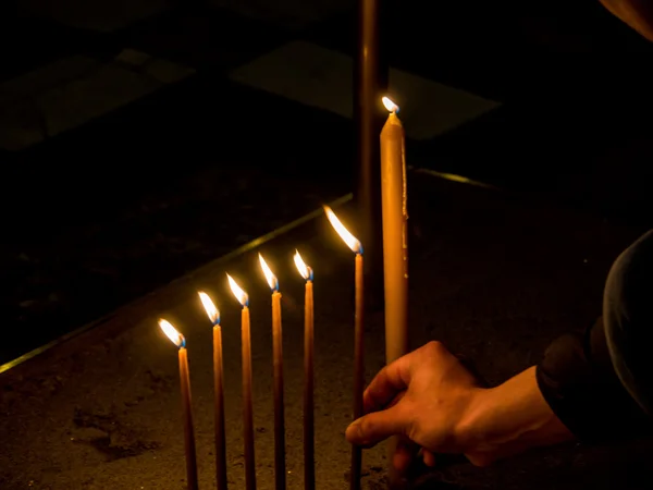 Flames of candles in the wind — Stock Photo, Image