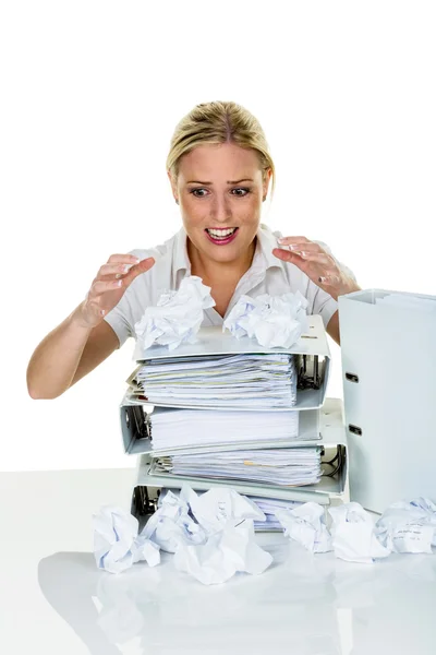 Woman in office with burnout — Stock Photo, Image