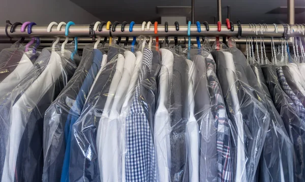 Freshly washed shirts in a dry cleaner — Stock Photo, Image