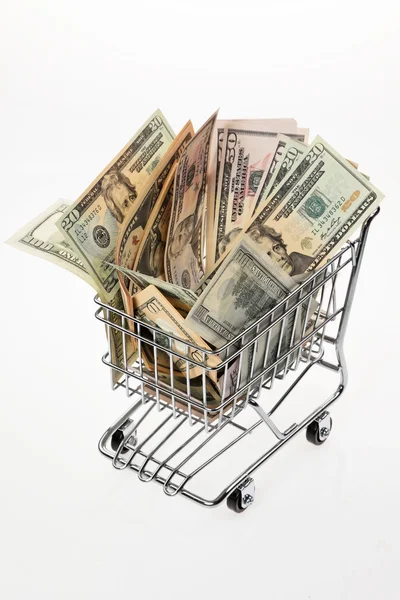 Dollar bill with shopping basket — Stock Photo, Image