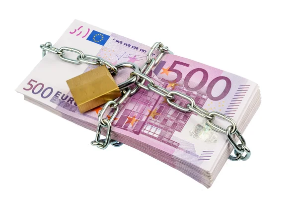 Euro banknotes with chain and padlock — Stock Photo, Image